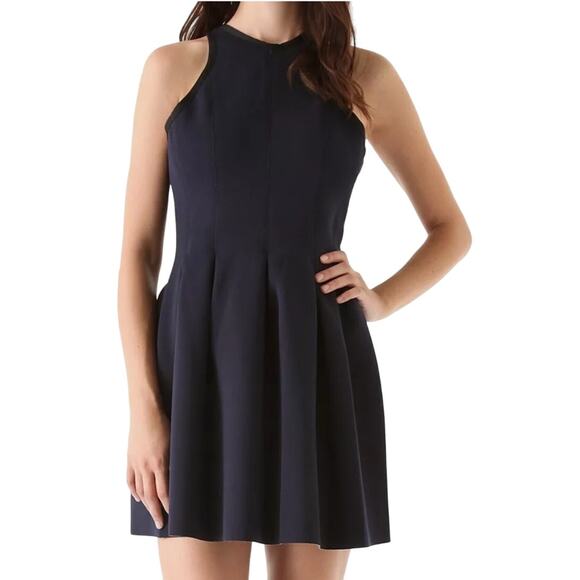 Alexander Wang Navy Blue Black Pleated Neoprene Scuba Mini Racerback Dress sz S - Picture 2 of 11